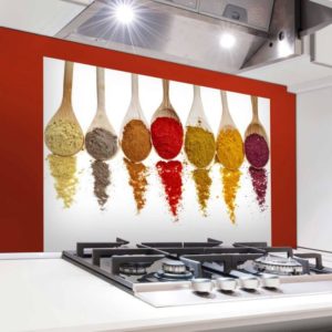 Spoons and Spices on Kitchen Wall